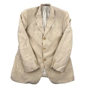 VTG Hugo Boss Blazer 42R Beige Cream Pure Linen Shoulder Pads Made in USA